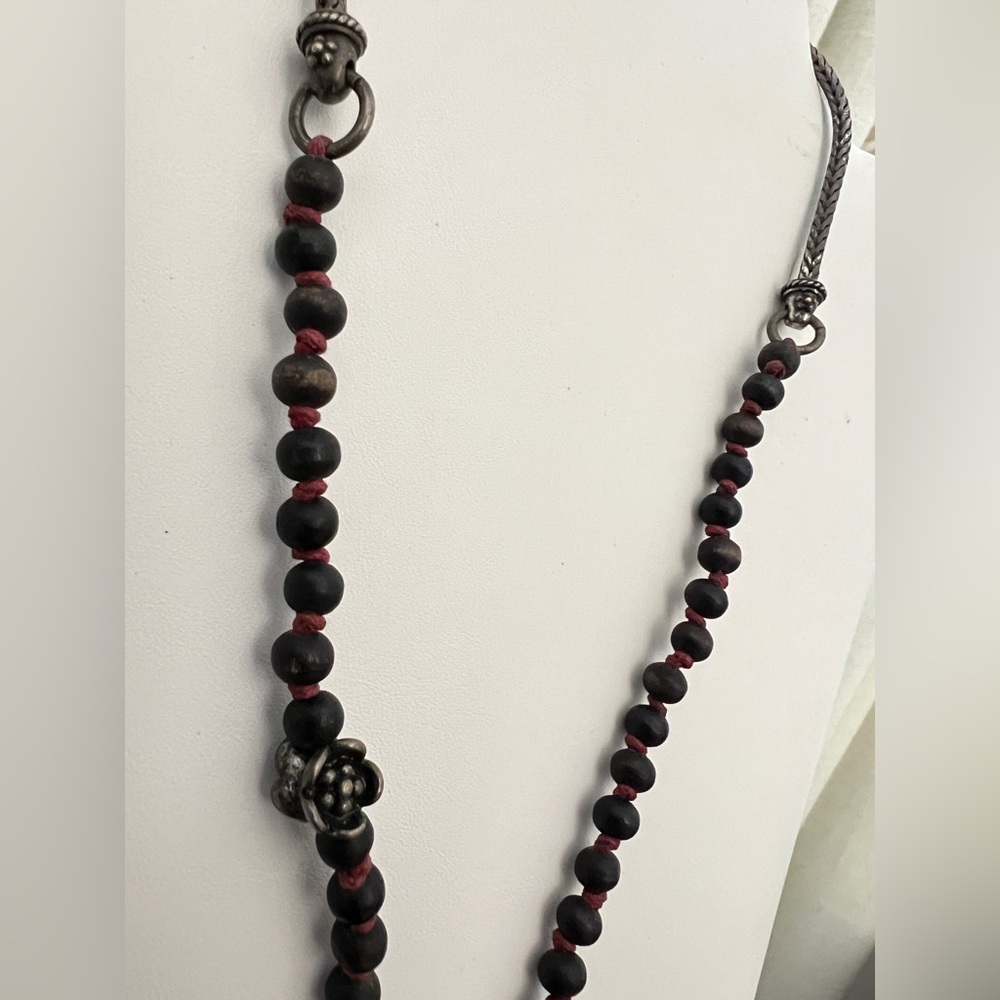 Lucky Brand Beaded Necklace Floral Charm Silver Tone Purple Bohemian - Picture 7 of 14